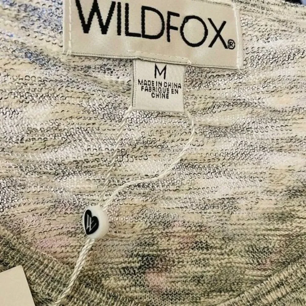 WILDFOX Sweater Sz M Gray V-neck Cropped Fringed Sleeve Knit Long Sleeve Summer